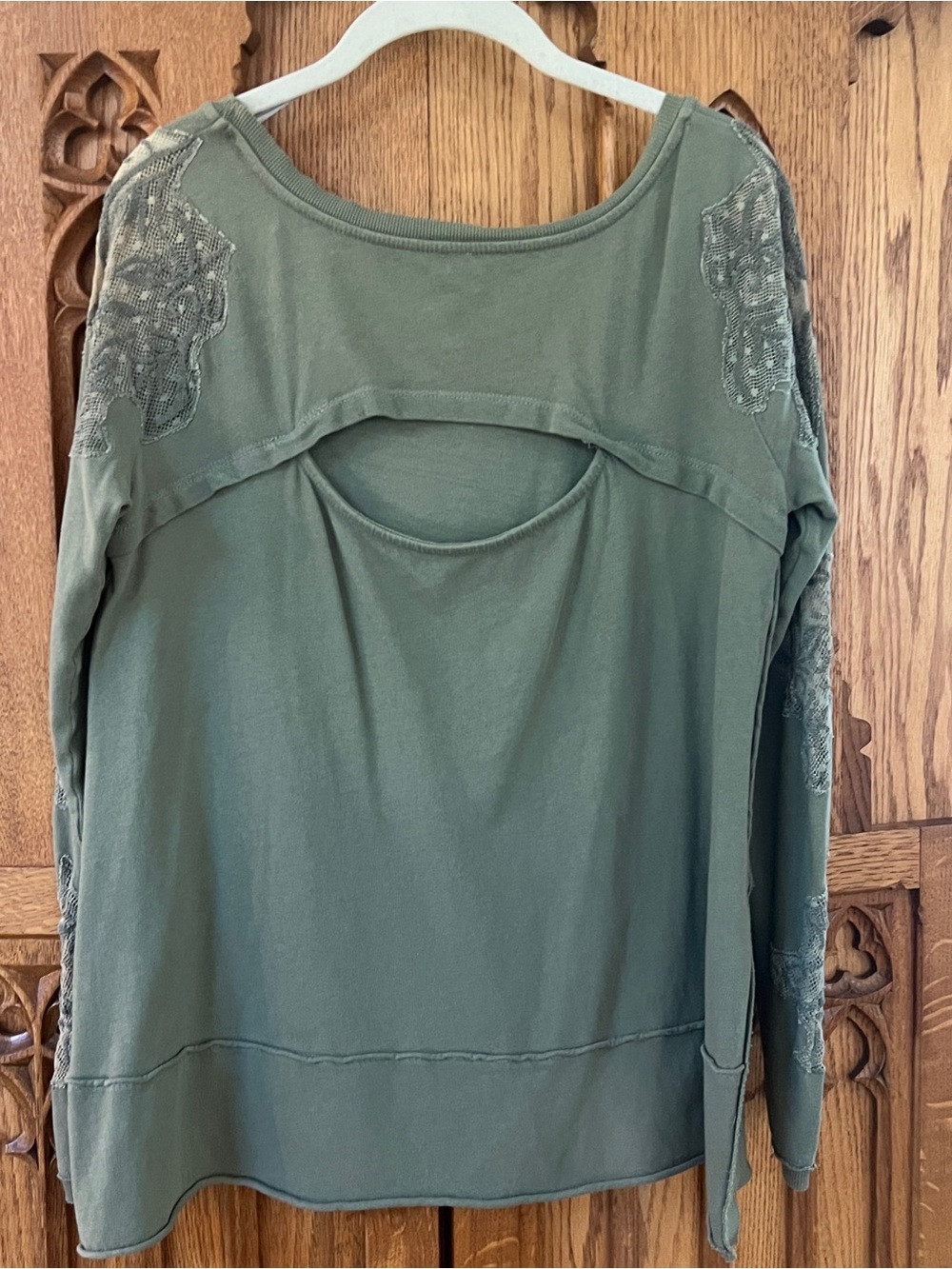 Free People Olive Lace-Accent Long Sleeve Top - Picture 3 of 3